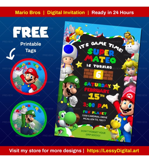 Mario bros invitation cumpleaños de mario bros invitacion digital imprimible