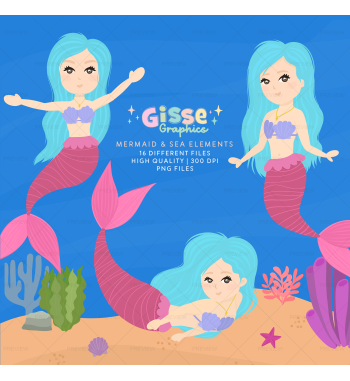 Mermaid png sea elements clipart ser transparent