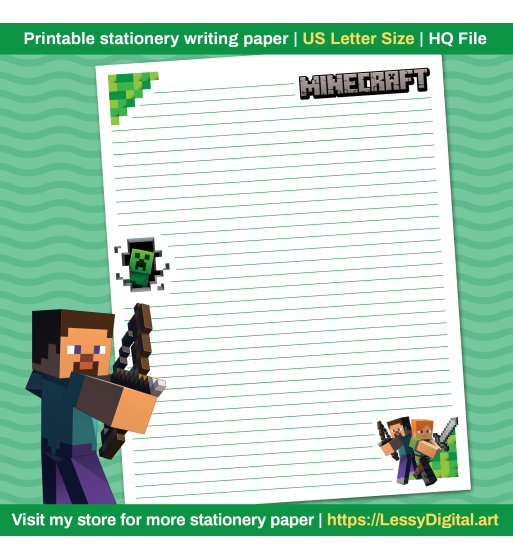 minecraft stationery hojas decoradas steve printable