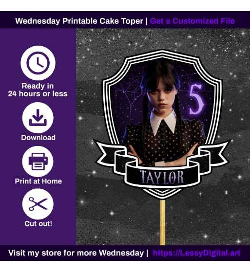 Wednesday cake topper customized file