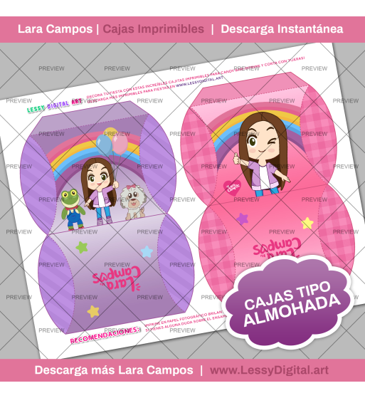 Caja imprimible lara campos tipo almohada