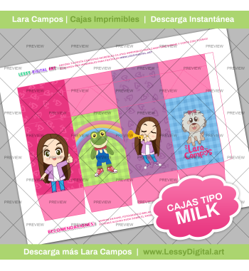 Caja imprimible lara campos tipo milk cajita de leche