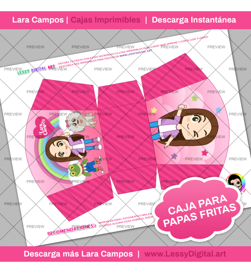 Caja imprimible lara campos para papas fritas