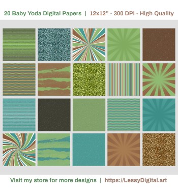 Baby Yoda Digital Papers + Bonus Clipart - Star Wars Png bundle clip art background fondos illustration