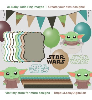 Baby Yoda Digital Papers + Bonus Clipart - Star Wars Png bundle clip art background fondos illustration