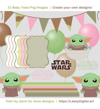 Baby Yoda Digital Papers + Bonus Clipart - Star Wars Png bundle clip art background fondos illustration