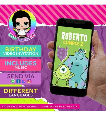 video invitación de monster inc birthday party invitation