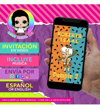 Bam Bam video invitation los picapiedra fiesta de cumpleaños the flintstones