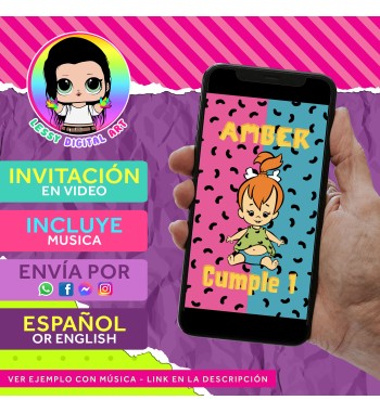 Pebbles video invitation. Fiesta de Los picapiedra invitacion the flintstones