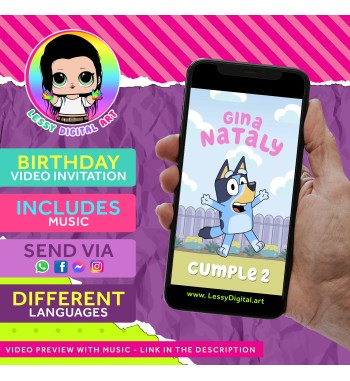 Bluey video invitation birthday party invitacion bluey bingo