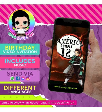 Demon slayer video invitación. Fiesta de cumpleaños de kimetsu no yaiba nezuko