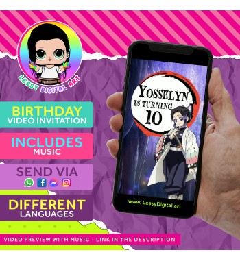 Shinobu video invitación. Fiesta de cumpleaños de demon slayer kimetsu no yaiba invitation