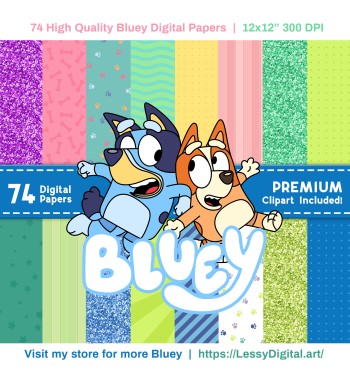 Bluey Digital Papers + Premium Clipart - Bingo Png clip art background fondo perritos dog illustration