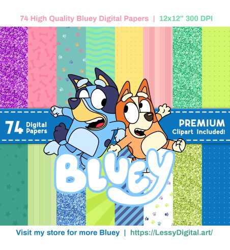 Bluey Digital Papers + Premium Clipart - Bingo Png clip art background fondo perritos dog illustration