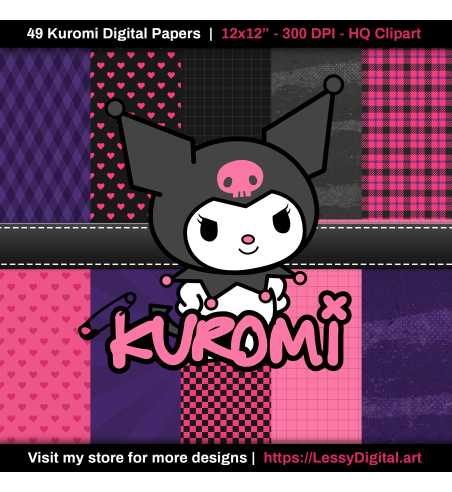 Kuromi Clipart Digital Papers - fondos kuromi png fondo transparente