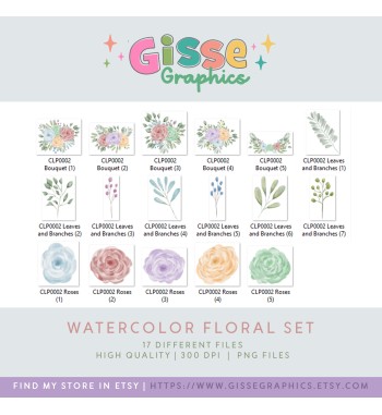 watercolor floral set pastel roses png clipart weeding invitation