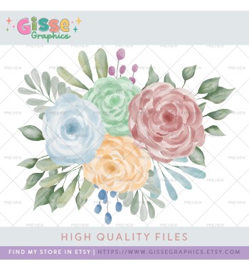 watercolor floral set pastel roses png clipart weeding invitation