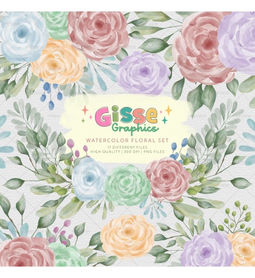 watercolor floral set pastel roses png clipart weeding invitation