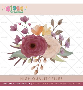 watercolor floral set burgundy wine png clipart weeding invitation