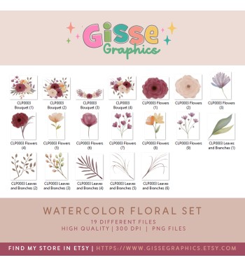 watercolor floral set burgundy wine png clipart weeding invitation